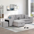 104.5 inch Reversible Sleeper Sectional Sofa with Pull Out Bed , Convertible L Shaped Sectional Couch with Storage Chaise and 2 Stools , Tufted Upholstered Pullout Sofa Bed for Living Room Apartment