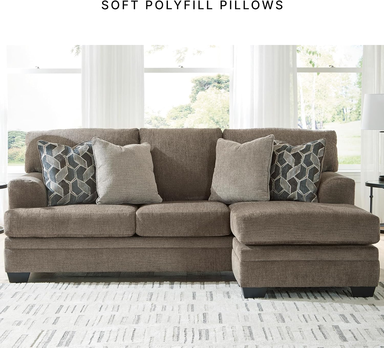 Signature Design by Ashley Stonemeade Casual Right-Arm Facing Sofa Chaise with 4 Toss Pillows, Dark Brown