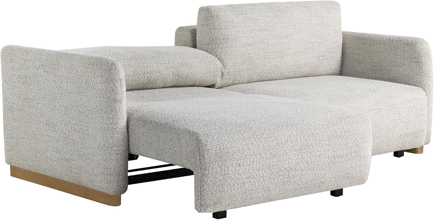 Serta Vail 86' Convertible Sleeper Sofa, Queen Size, Wall-Hugging Dreamglide Mechanism, Dreamcoil Comfort, Boucle Fabric, Ivory
