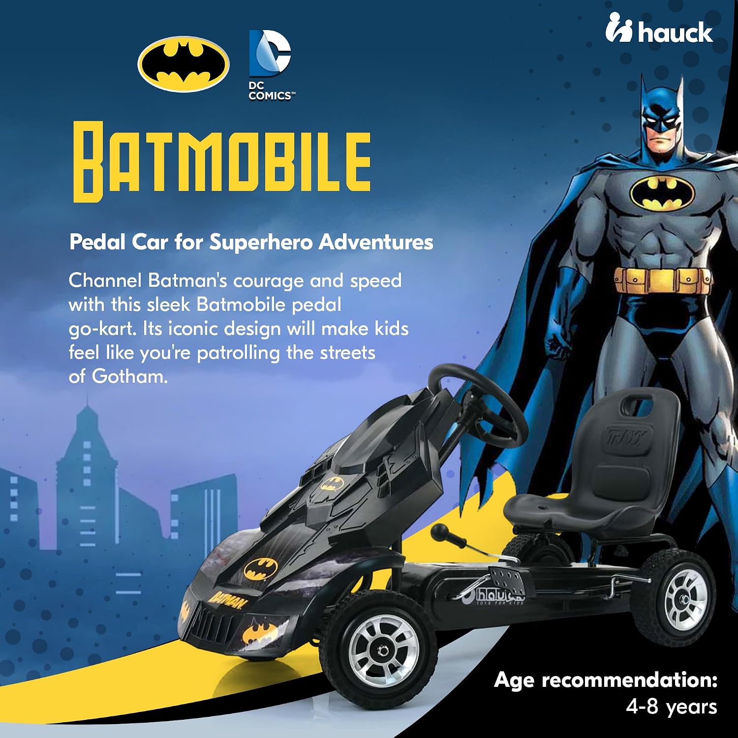 hauck Batmobile Pedal Go Kart, Superhero Ride On Batman Car Vehicle for Kids, Black