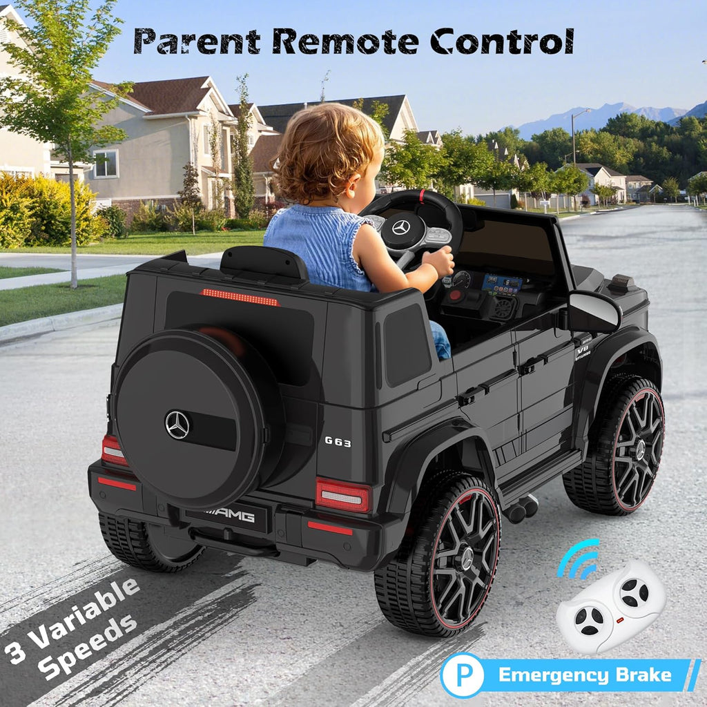 ANPABO Licensed Mercedes-Benz G63 Car for Kids, 12V Ride on Car w/Parent Remote Control, LED Headlights, Music Player/Bluetooth & Horn, Soft Start, Low Battery Prompt, Kids Electric Car, Black