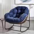 JEEOHEY Papasan Rocking Chairs Outdoor Indoor, Oversized Rattan Rocker Patio Chair with Padded Cushion, Comfy Modern Indoor Egg Chair for Living Room, Bedroom, Porch, Garden, Balcony(Corduroy, Navy)