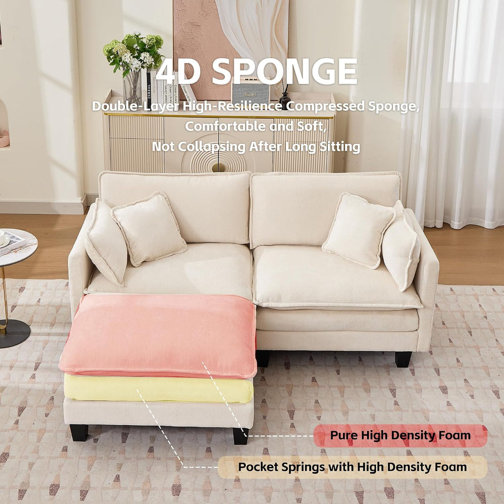 Opiesit Modular Sectional Sofa with Movable Ottoman, 75' 3-Seat Modern Couches for Living Room, Comfy L Shaped Couch Set with Deep Seat for Office and Apartment, Beige Chenille Fabric