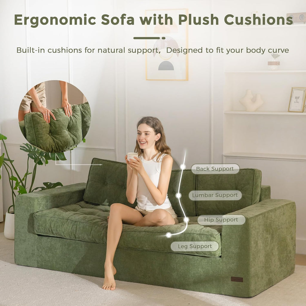 MAXYOYO Boneless Sofa Couch, 75' Oversized Loveseat Sofa, Tufted Floor Couch Bean Bag Chair for Living Room Bedroom Apartment, Sofa in a Box, No Assembly Needed, Green