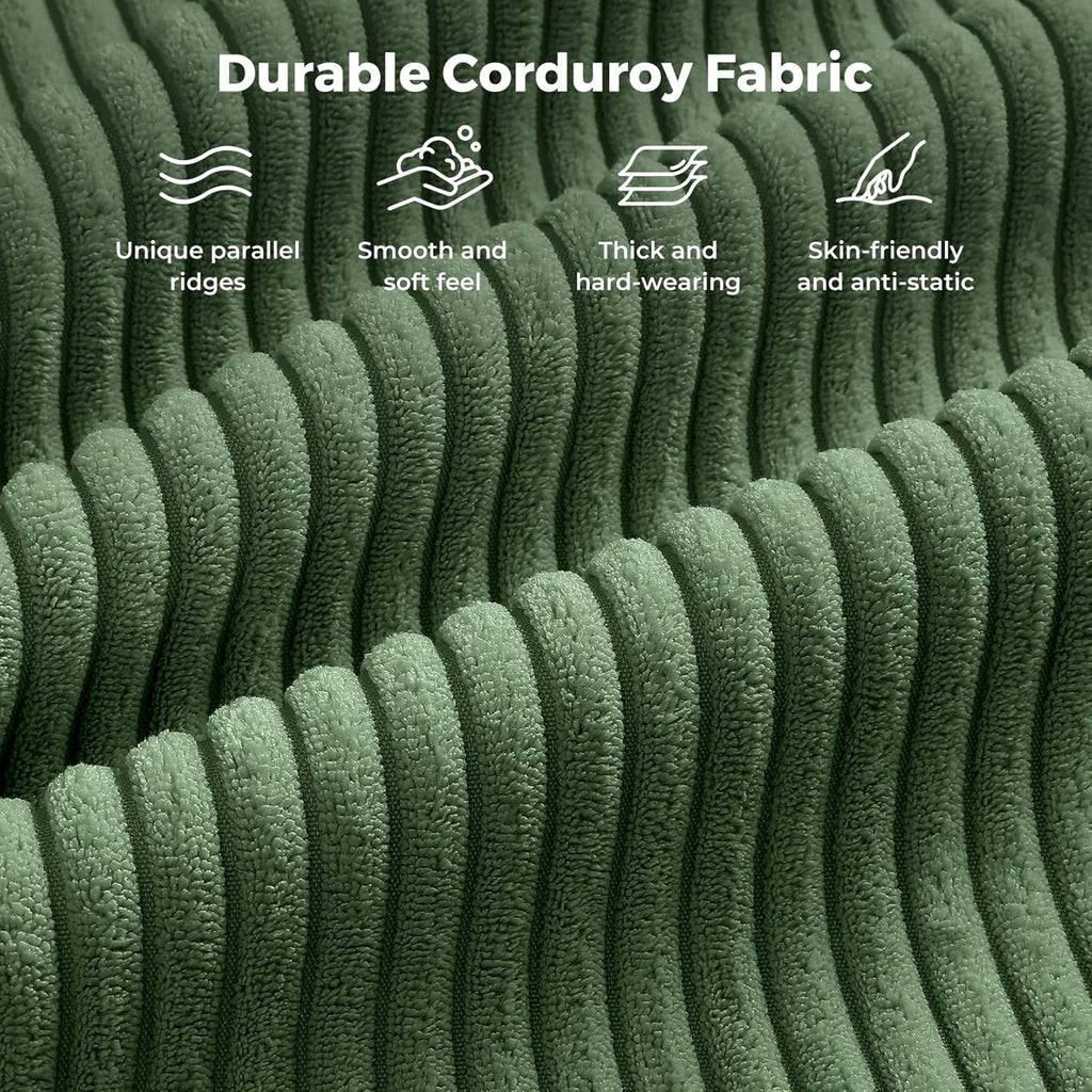 Vesgantti 97' Modular Sectional Sofa Green, U-Shaped Couch with Movable Ottoman, Comfy Corduroy Couch with Spring Cushion, Modular Sofa with Deep Seat for Living Room, Bedroom and Apartment