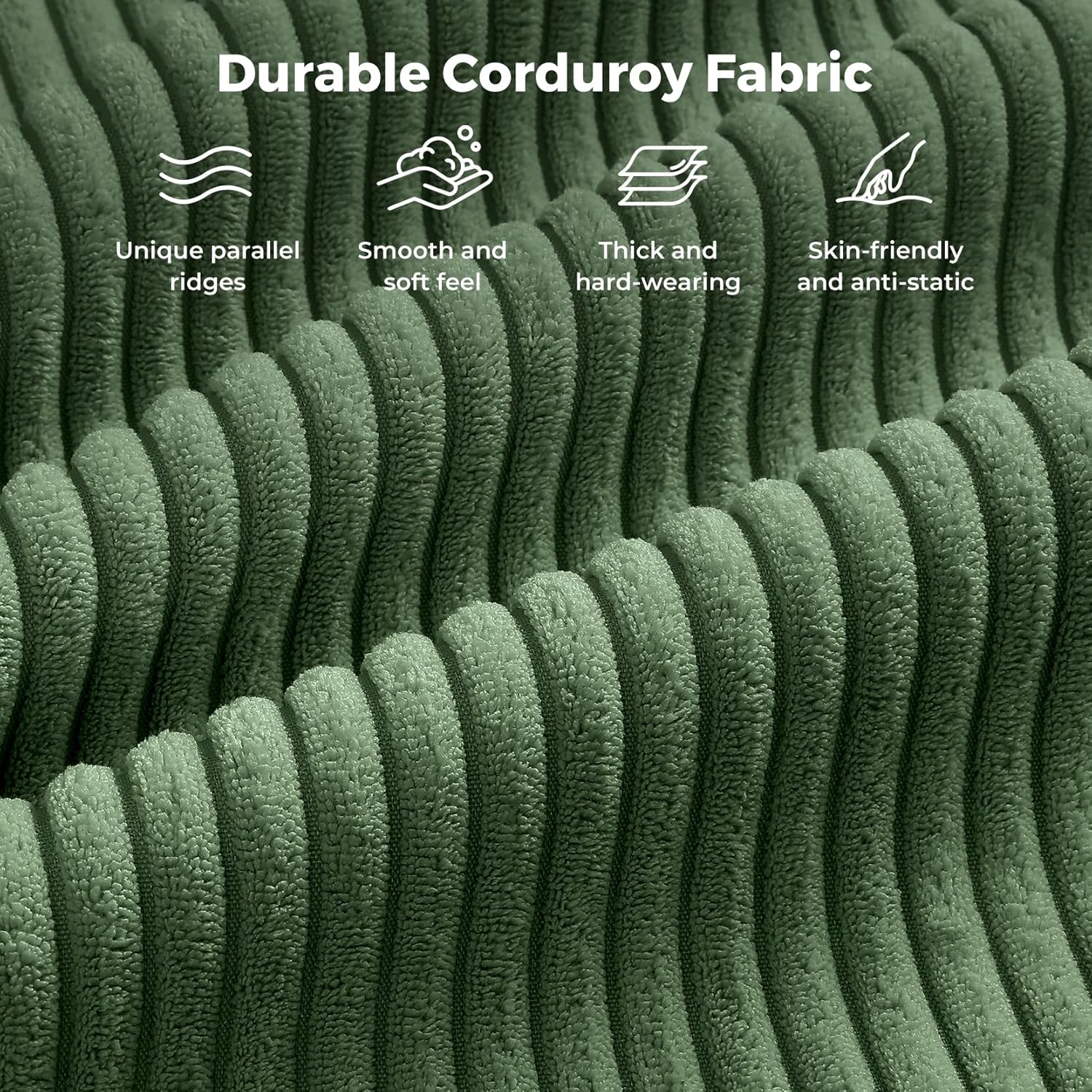 Vesgantti 97' L-Shape Modular Sofa, 3-Seat Corduroy Couch with Movable Ottoman, Sectional Sofa for Living Room, Green