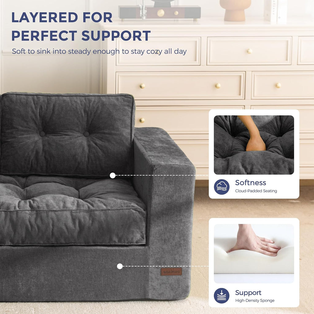 MAXYOYO Boneless Sofa Couch, 75' Oversized Loveseat Sofa, Tufted Floor Couch Bean Bag Chair for Living Room Bedroom Apartment, Sofa in a Box, No Assembly Needed, Dark Grey