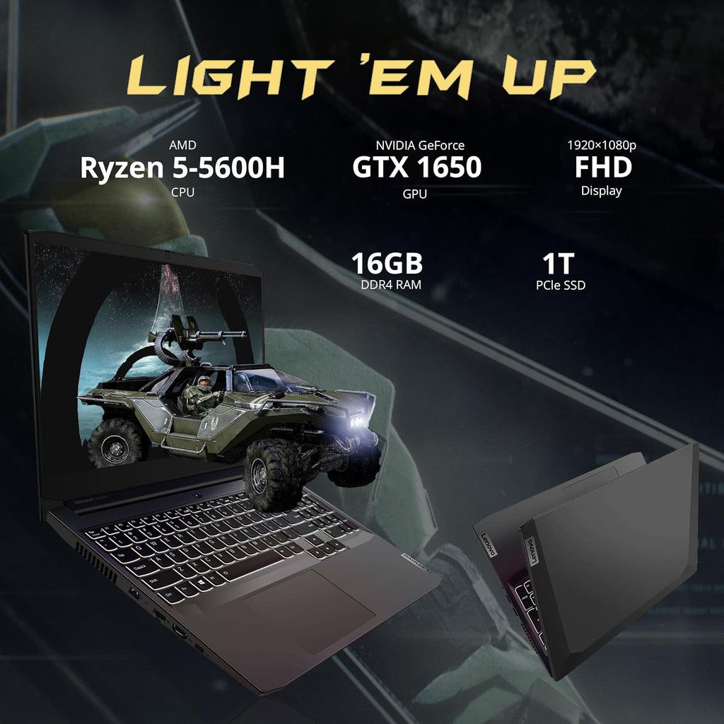 Lenovo IdeaPad Gaming 3 15.6' FHD 120Hz Laptop, AMD Ryzen 5 5600H, 16GB RAM, 1TB SSD, NVIDIA GeForce GTX 1650, Backlit Keyboard, Wi-Fi, Bluetooth, Black, Win 11 Pro, 32GB Hotface USB Card (Renewed)