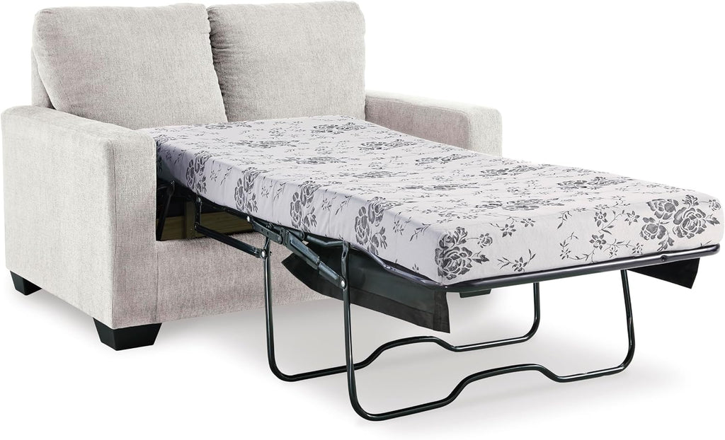 Signature Design by Ashley Rannis Coastal 2-in-1 Sofa Sleeper with Folding Gel Memory Foam Mattress, Twin, White