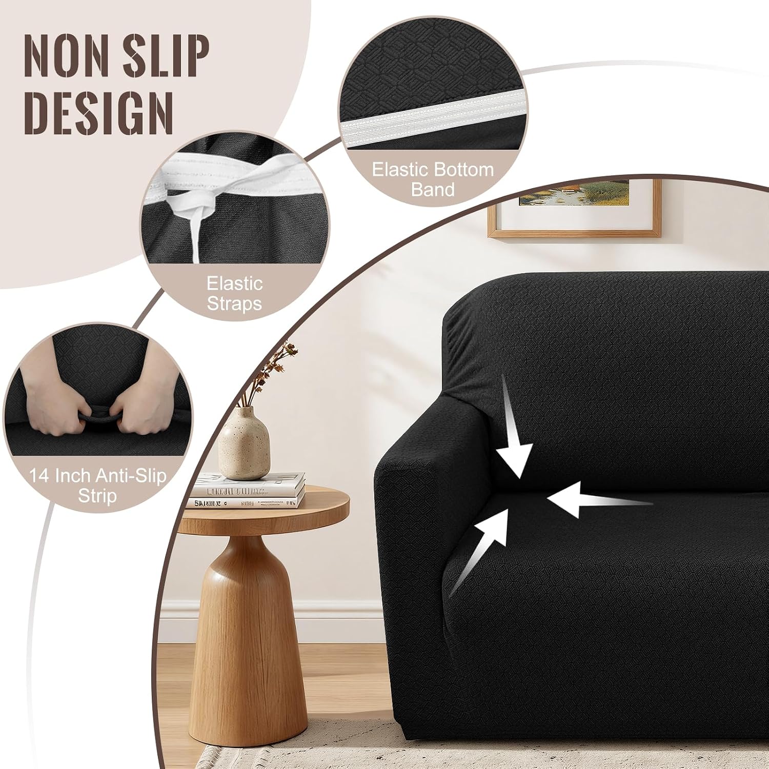 HDCAXKJ Sectional Couch Cover L Shape Stretch Sofa Covers Washable Jacquard Corner Couch Slipcover Non Slip Sectional Slip Cover U Shaped Furniture Protector for Pets Dogs (Black, Large)