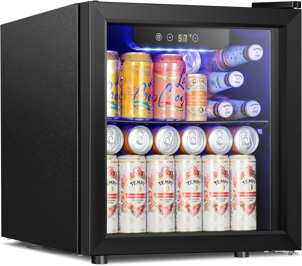 Antarctic Star 48 Can Mini Fridge Cooler - Beverage Refrigerator Black Glass Door for Beer Soda or Wine, Small Drink Dispenser Machine Electronic Temperature Control for Home, Office or Bar, 1.3cu.ft.