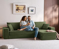 LINSY HOME Oversized Convertible Sofa Bed with 2 Pillows & Ottoman, Corduroy Boneless Couch Folding Modular Sleeper Sofa, L Shaped Couch Floor Sofa for Living Room Apartment, Upgrade Backrest (Green)