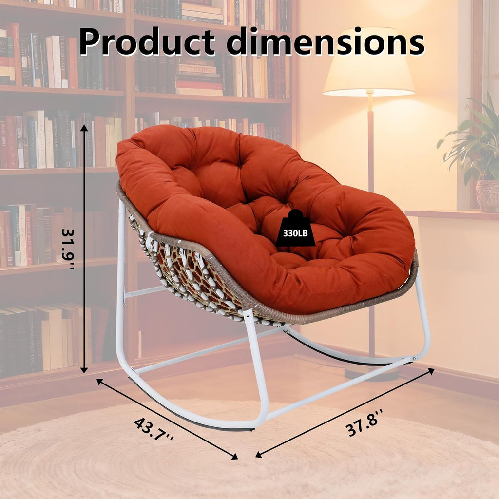 Modern Rocking Chair with Thick Cushion, Relaxing Chair with Metal Frame for Living Room, Bedroom, Outdoor and Indoor