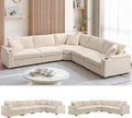 Merax 106' Corduroy Sectional Corner Sofa with Cup Holders & USB Charger, 5 Seat Convertible L Shaped Couch Set with Armrest Storage, Oversized Comfy Modular Sofabed for Living Room & Apartment, Beige