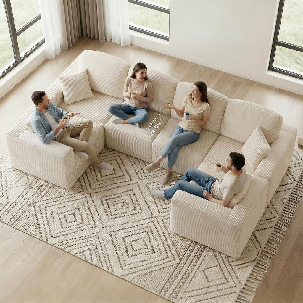 Homall Sectional Couches for Living Room, Modern Boneless Couch with Deep Seat, Upholstered Cloud Sofa, No Assembly Required (Beige, Oversized Sofa)