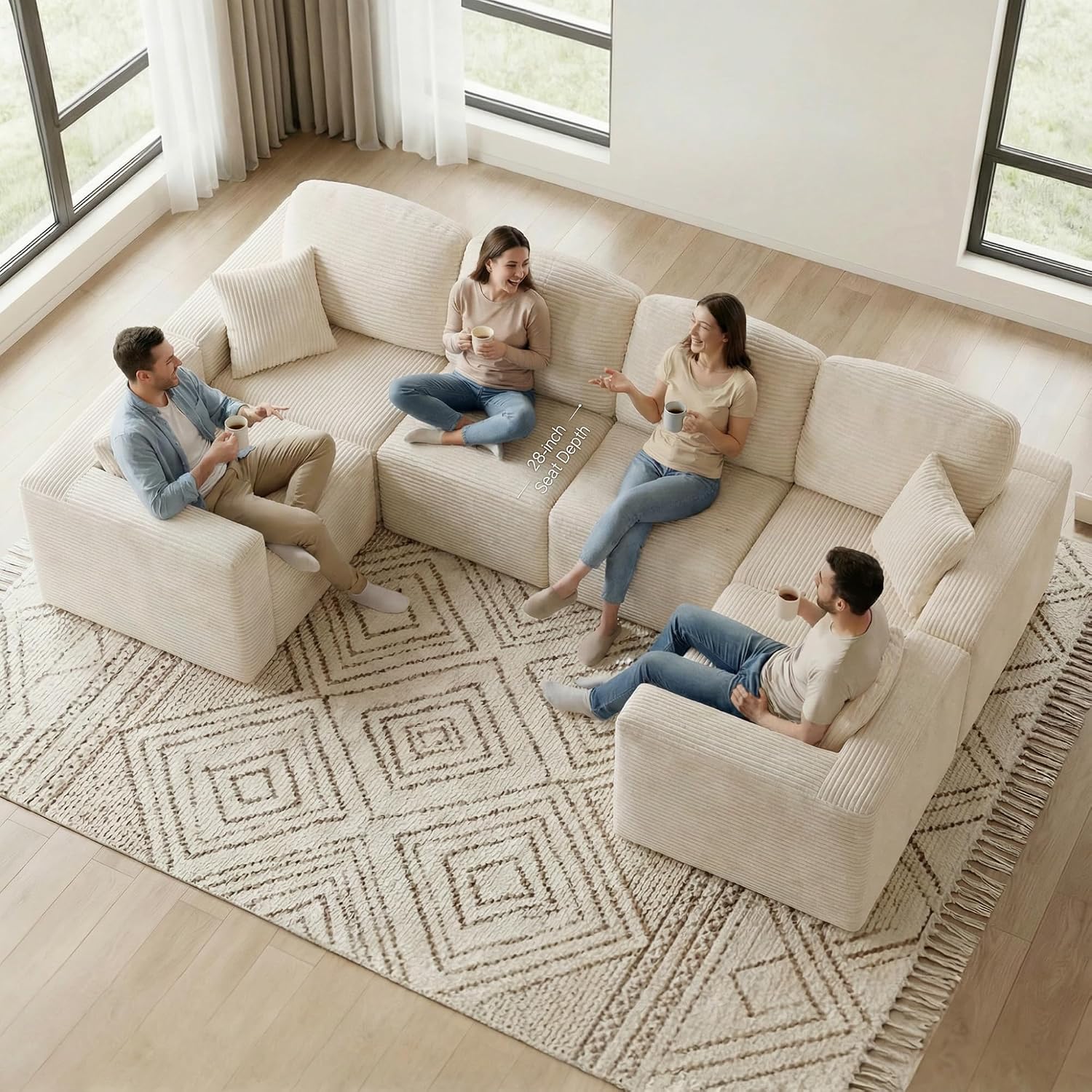 Homall Sectional Couches for Living Room, Modern Boneless Couch with Deep Seat, Upholstered Cloud Sofa, No Assembly Required (Beige, Oversized Sofa)