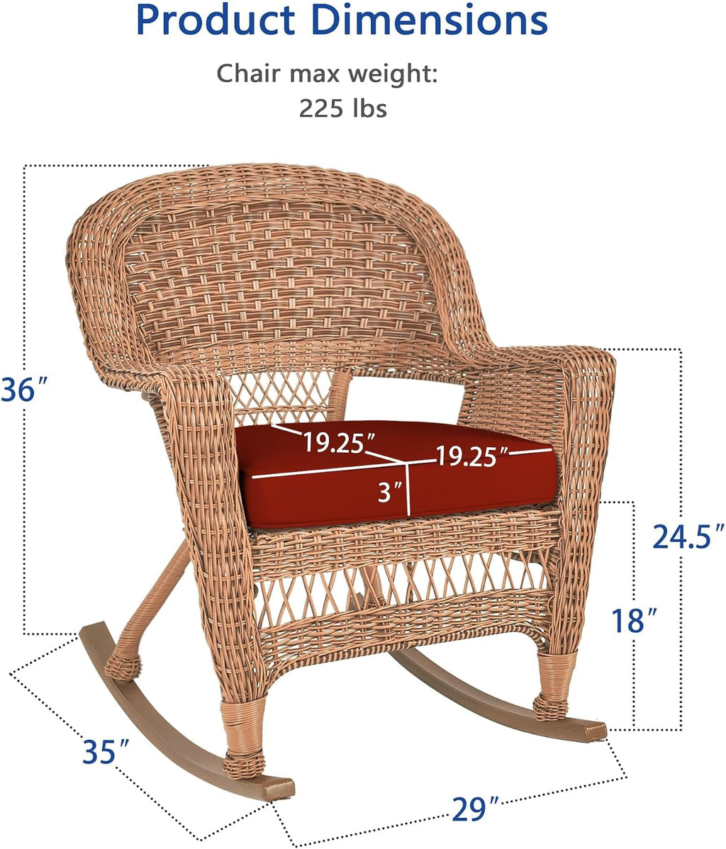 Jeco Rocker Wicker Chair with Red Cushion, Set of 2, Honey