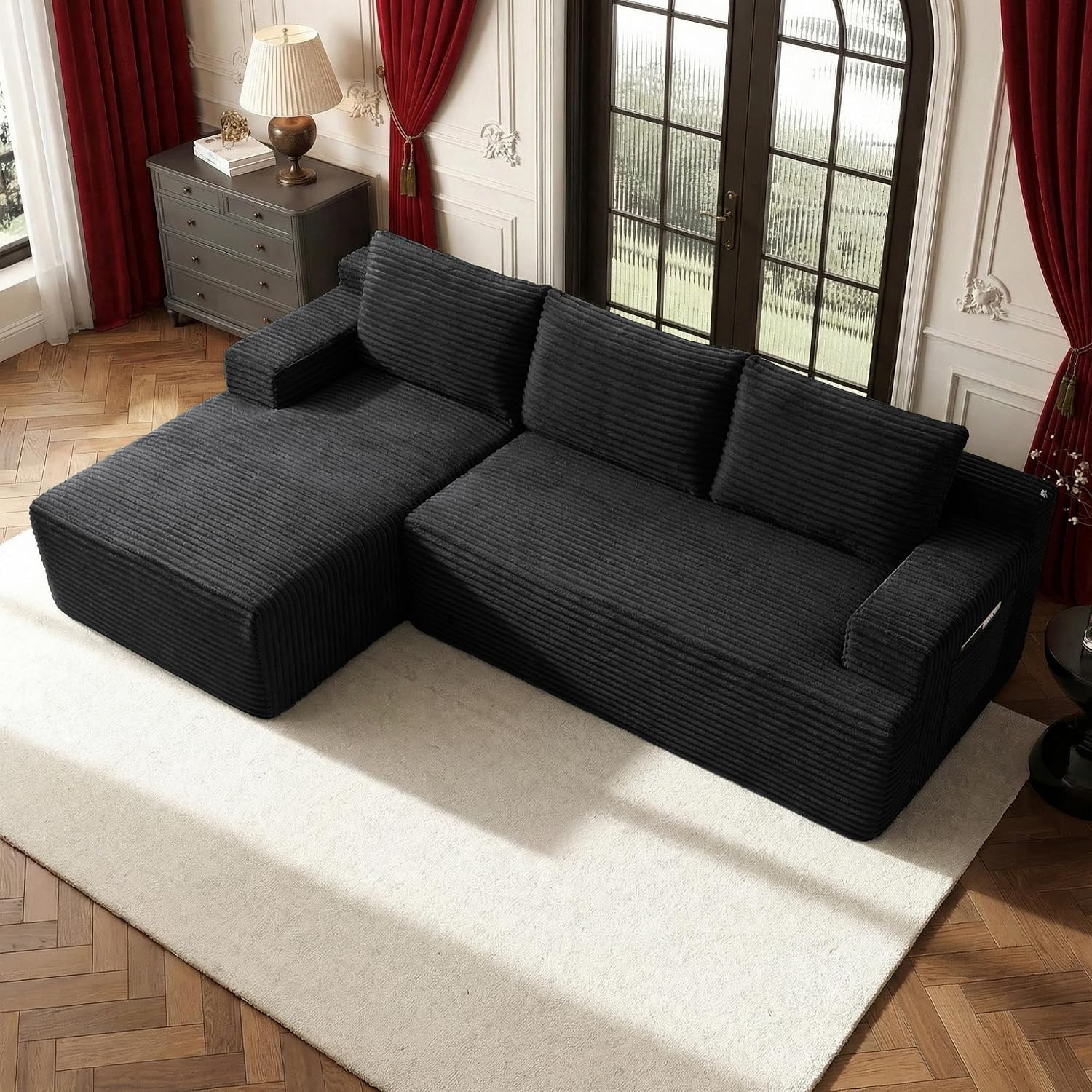 96''Sectional Couches for Living Room,Modern Modular Sectional Sofa,Upholstered Boneless Couch Comfy Cloud Couch with L Shaped Chaise (Black, 96''W Left Facing Chaise)
