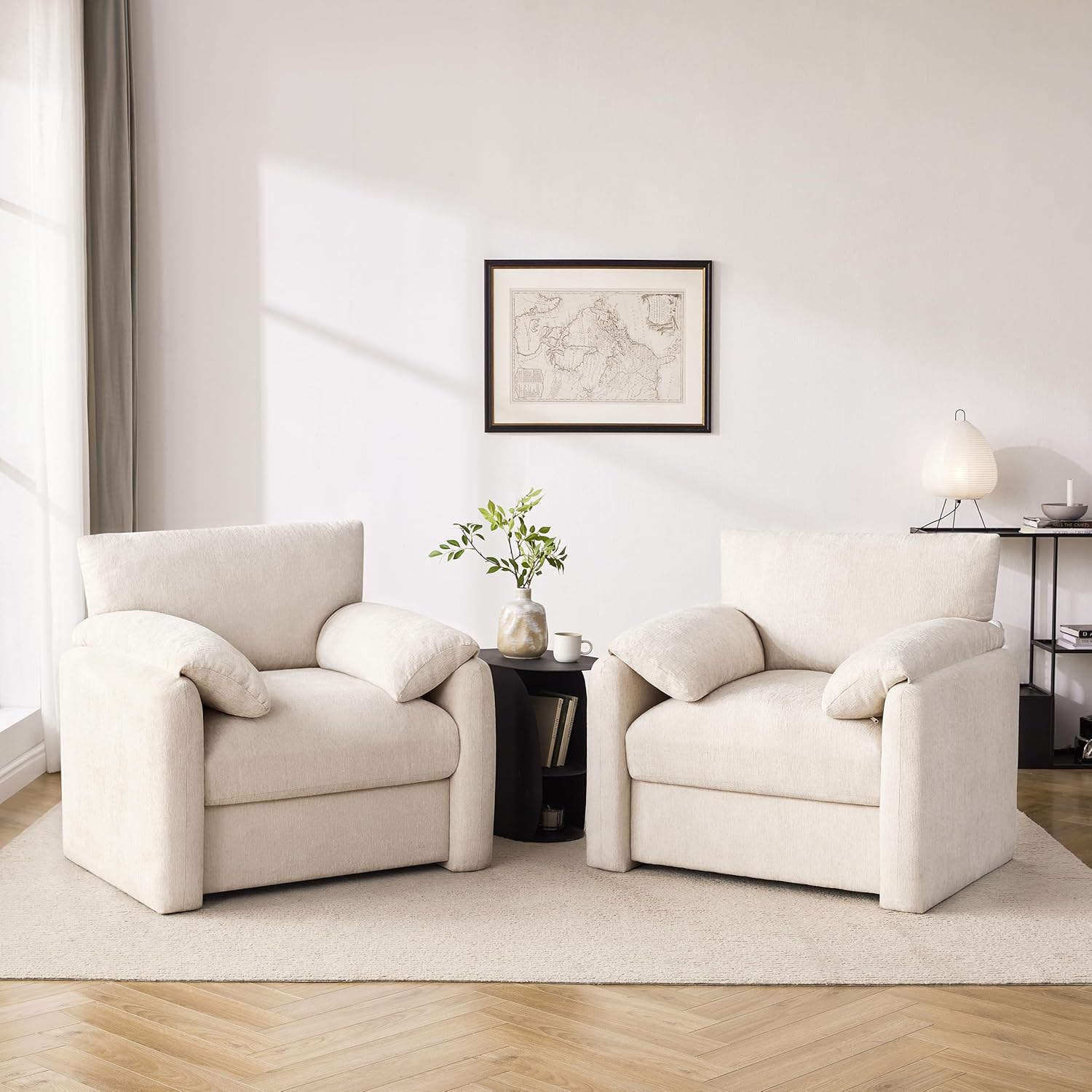 Howjoe Chenille Oversized Armchair, 38.6' Wide Accent Chairs for Living Room & Bedroom Modern Lounge Chair, Upholstered Mid-Century Reading Chair, Comfy Living Room Chair, Single Sofa Chair, Beige