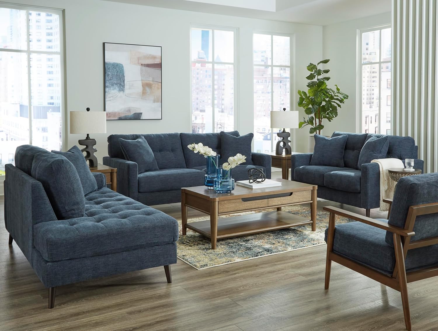 Signature Design by Ashley Bixler Classic Tufted Sofa with Removable Cushions, Blue