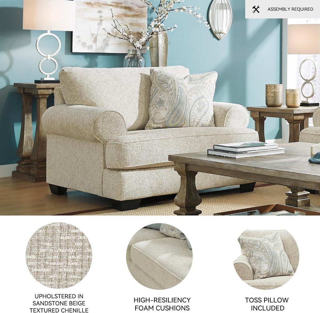 Signature Design by Ashley Monaghan Classic Upholstered Oversized Chair with Toss Pillow, Light Brown