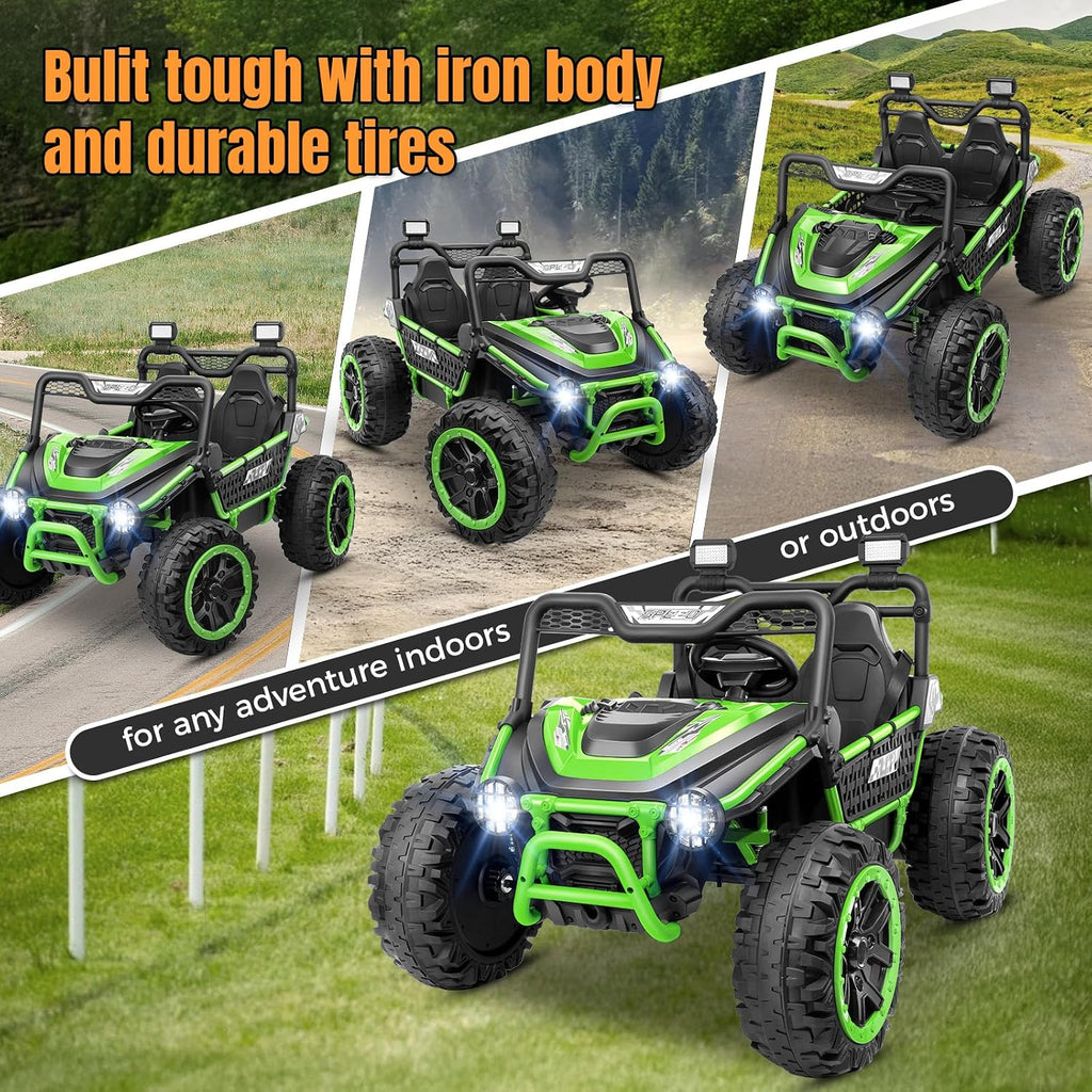 Hikole 24V Ride on Toy Car for Big Kids 4-8, XL Kids UTV 2 Seater with Remote Control, 22' Spacious Seat, MP3 & USB, 3 Speed, Storage, Electric Power Wheels for Boys Girls, Green