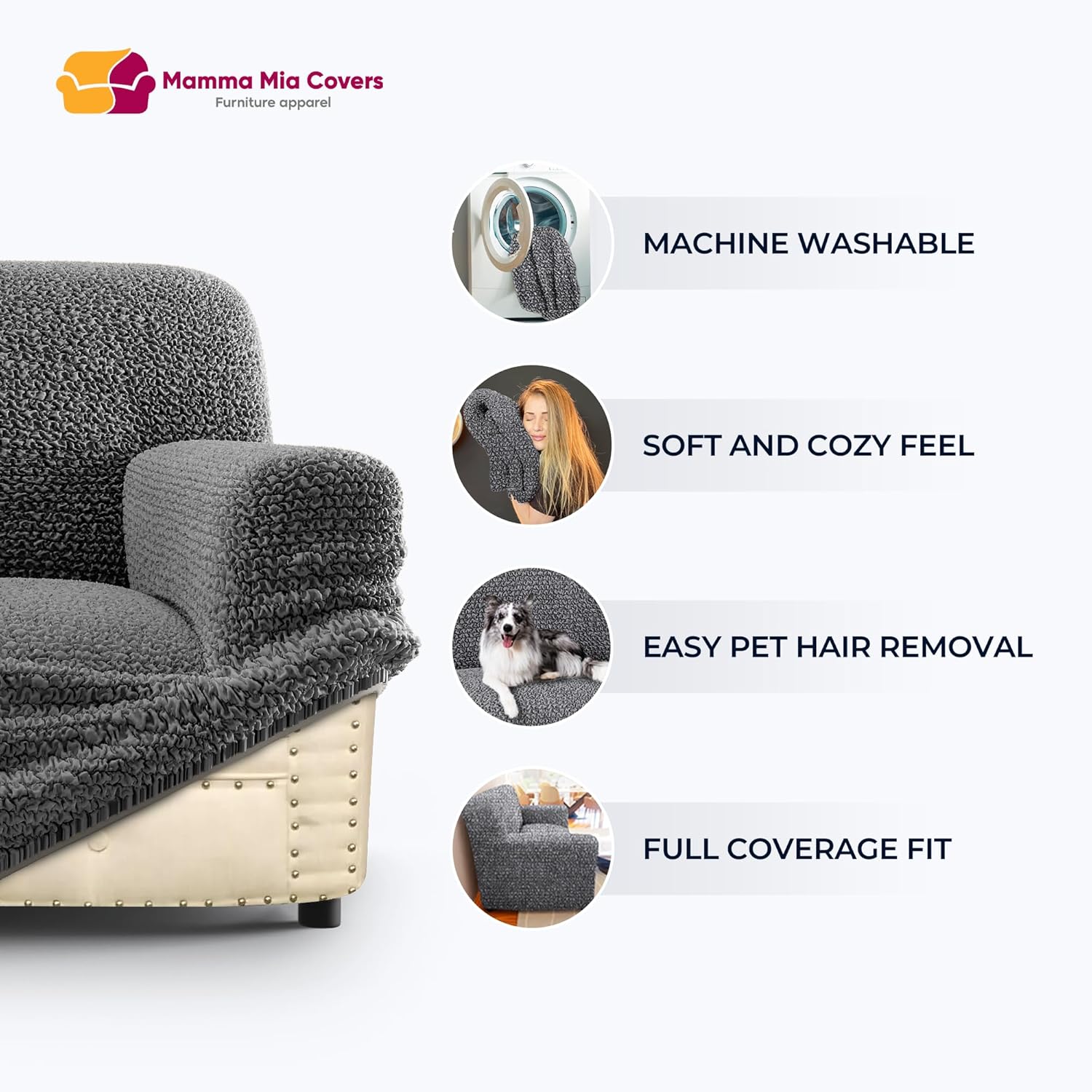 PAULATO BY GA.I.CO. Stretch Sofa Slipcover 1-Piece Elastic Couch Covers for 3-Seater & 4-Seater Sofa Loveseat Armchair Non-Slip Cover Machine Washable Protector – Blue (64'-85' Wide)