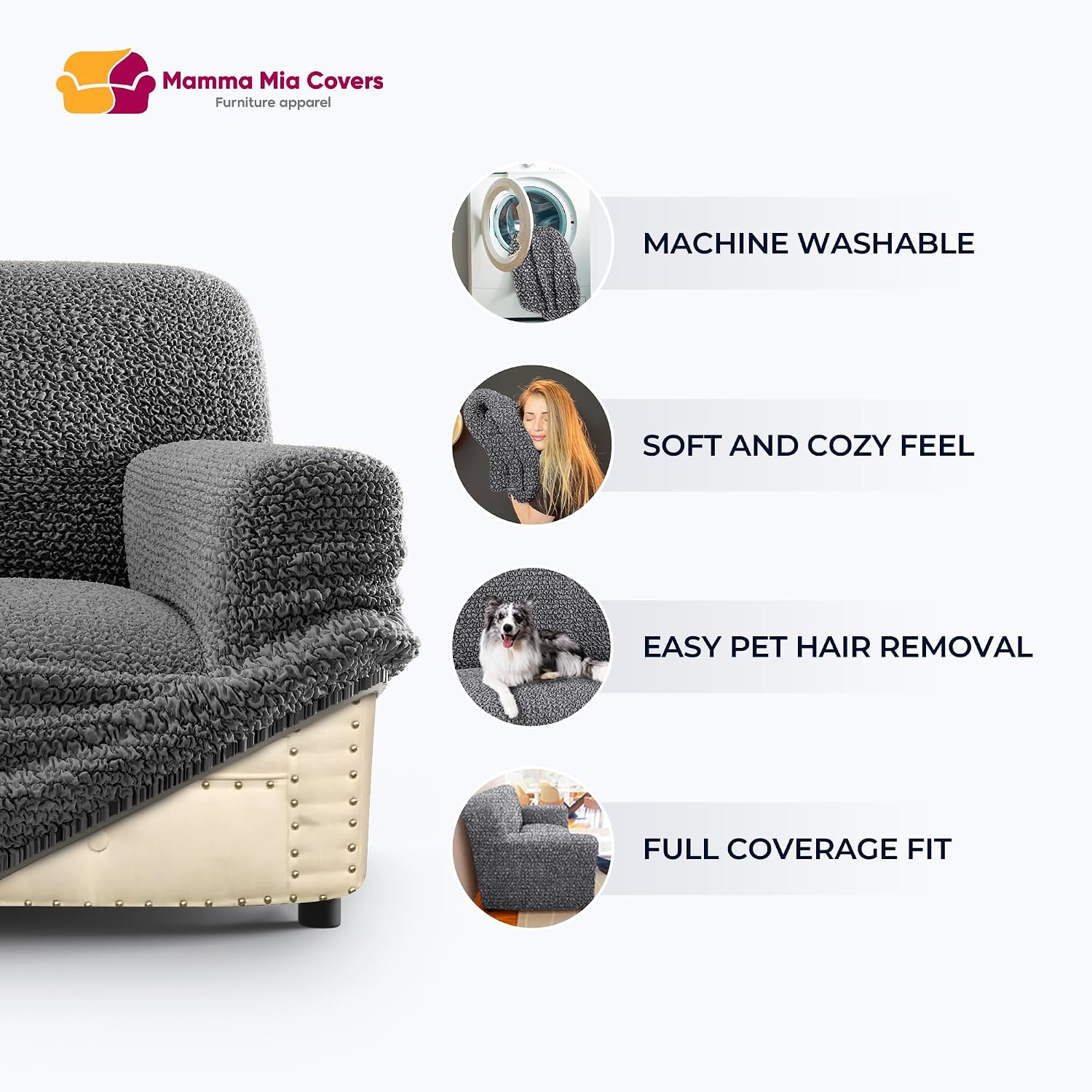 PAULATO BY GA.I.CO. Sofa Slipcover - Stretch Couch Cover - Stylish Cushion Sofa Cover - Soft Polyester Fabric Slip Cover - 1-Piece Form Fit Washable Protector for Pet - Microfibra Collection - Black