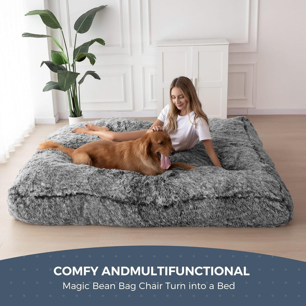 MAXYOYO Giant Bean Bag Chair Bed for Adults, Convertible Beanbag Folds from Lazy Chair to Floor Mattress Bed, Large Floor Sofa Couch, High-Density Foam Filling