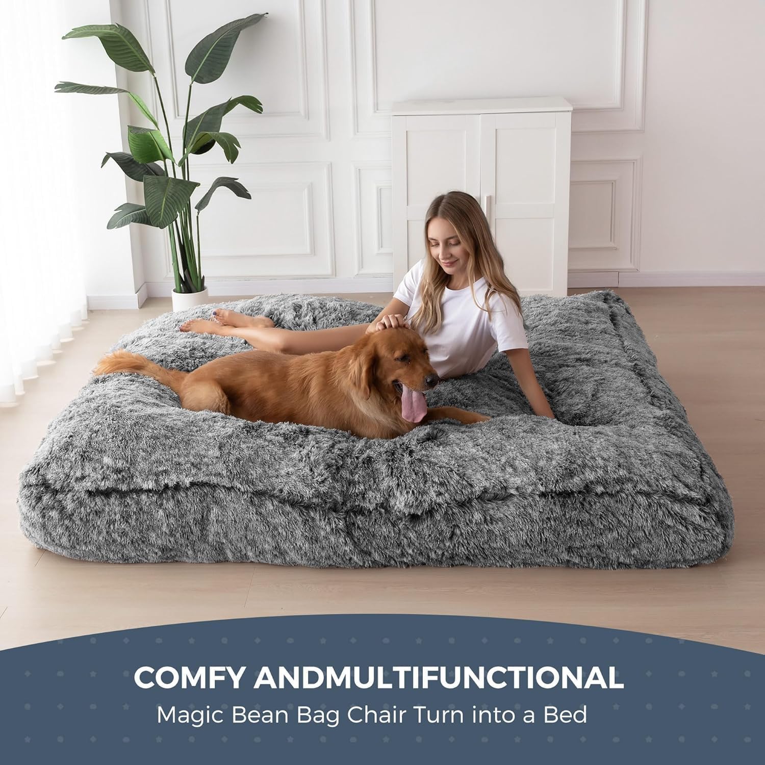 MAXYOYO Giant Bean Bag Chair Bed for Adults, Convertible Beanbag Folds from Lazy Chair to Floor Mattress Bed, Large Floor Sofa Couch, High-Density Foam Filling