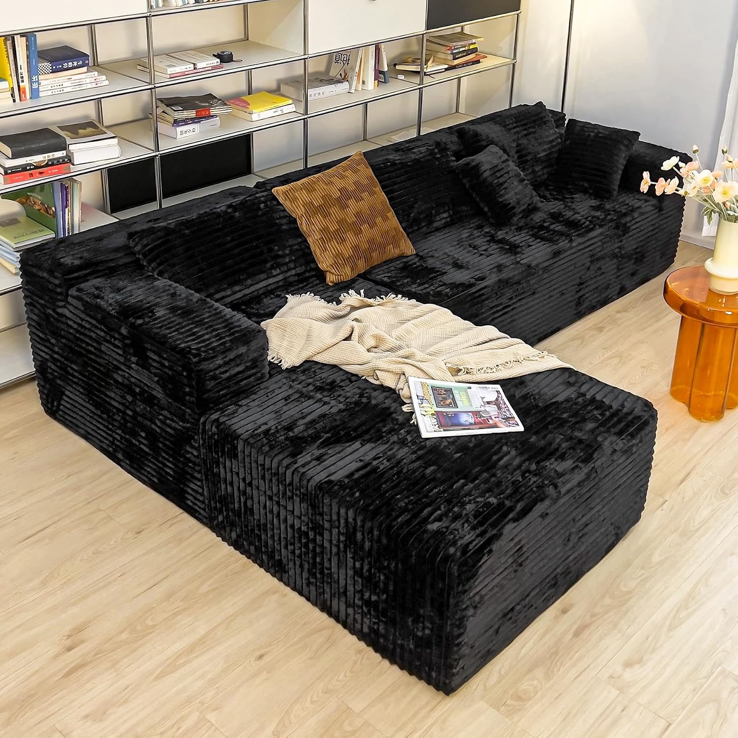104' Cloud Sectional Couch with L-Shape Chaise， Modern Modular Sofa, Deep Seat Comfort, No Assembly Required(Plush Corduroy Fabric)