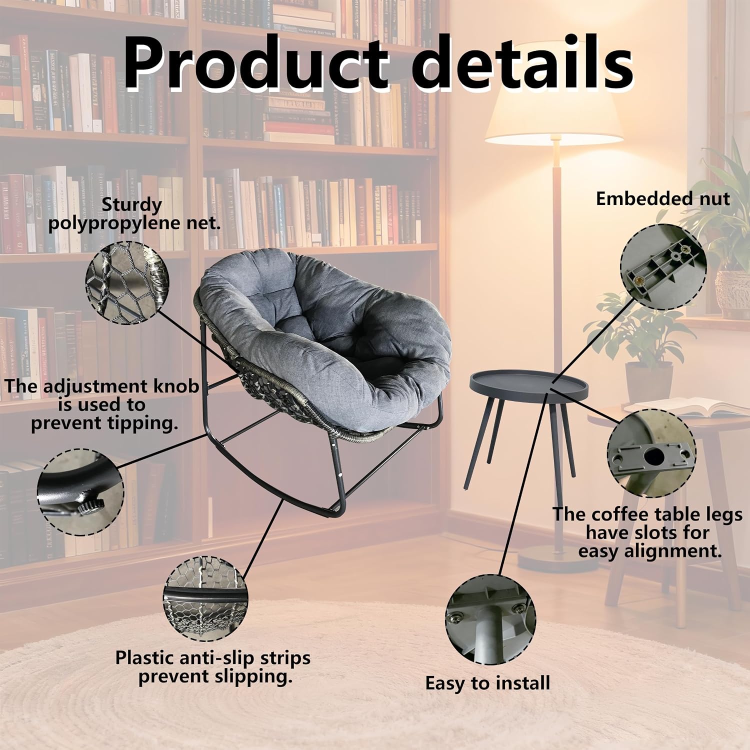 Modern Rocking Chair with Side Table Set, 2-Piece Patio with Soft Cushion & Side Table, 330 LBS Capacity, All-Weather Balcony Furniture