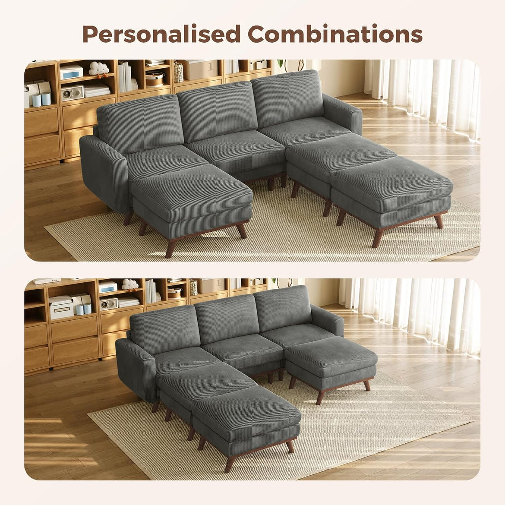 Vesgantti 97' Modular Sectional Sofa Drak Gray, Sectional Couch with Movable Ottoman, Comfy Corduroy Couch with Spring Cushion, Modular Sofa with Deep Seat for Living Room, Bedroom and Apartment