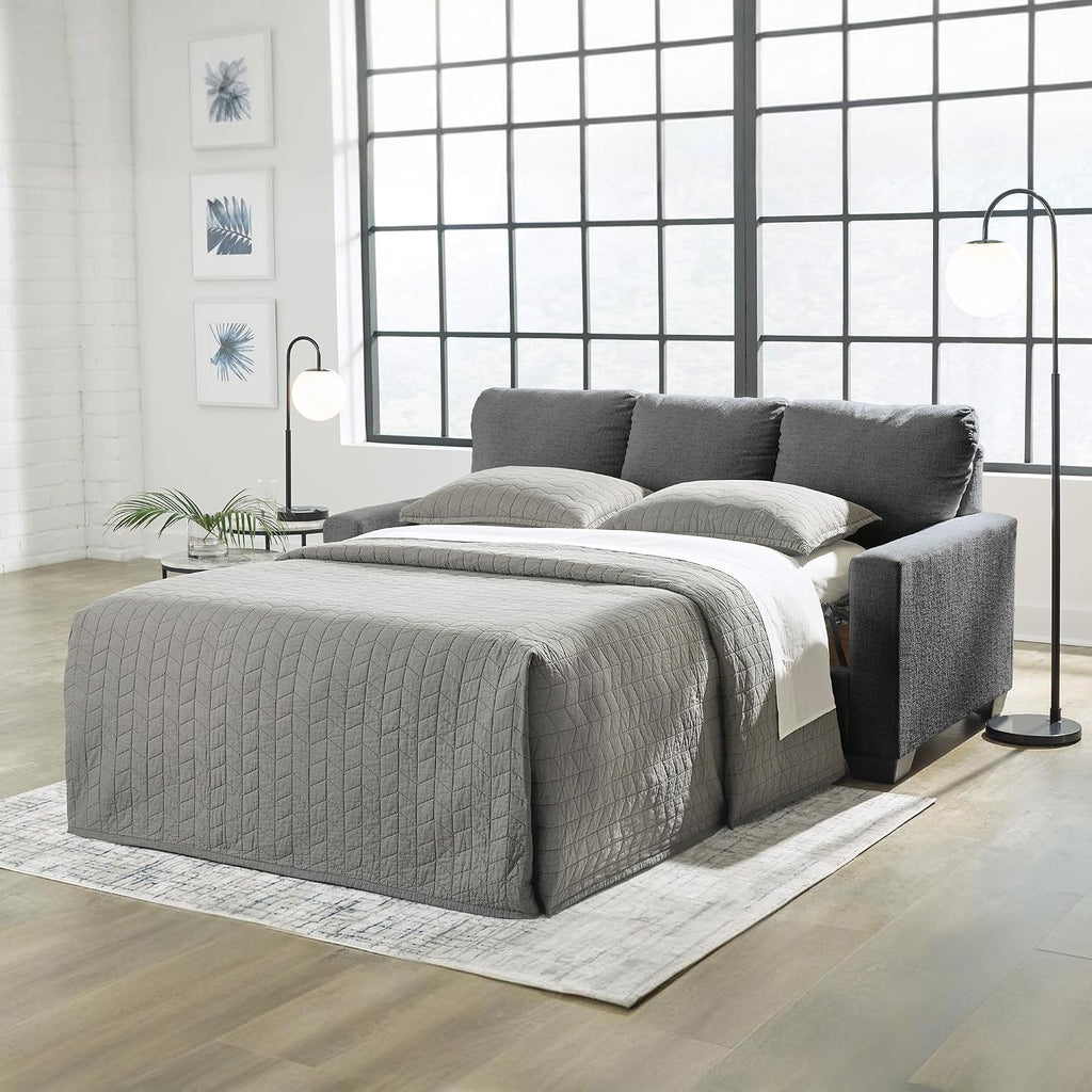 Signature Design by Ashley Rannis Casual 2-in-1 Sofa Sleeper with Folding Gel Memory Foam Mattress, Full, Gray