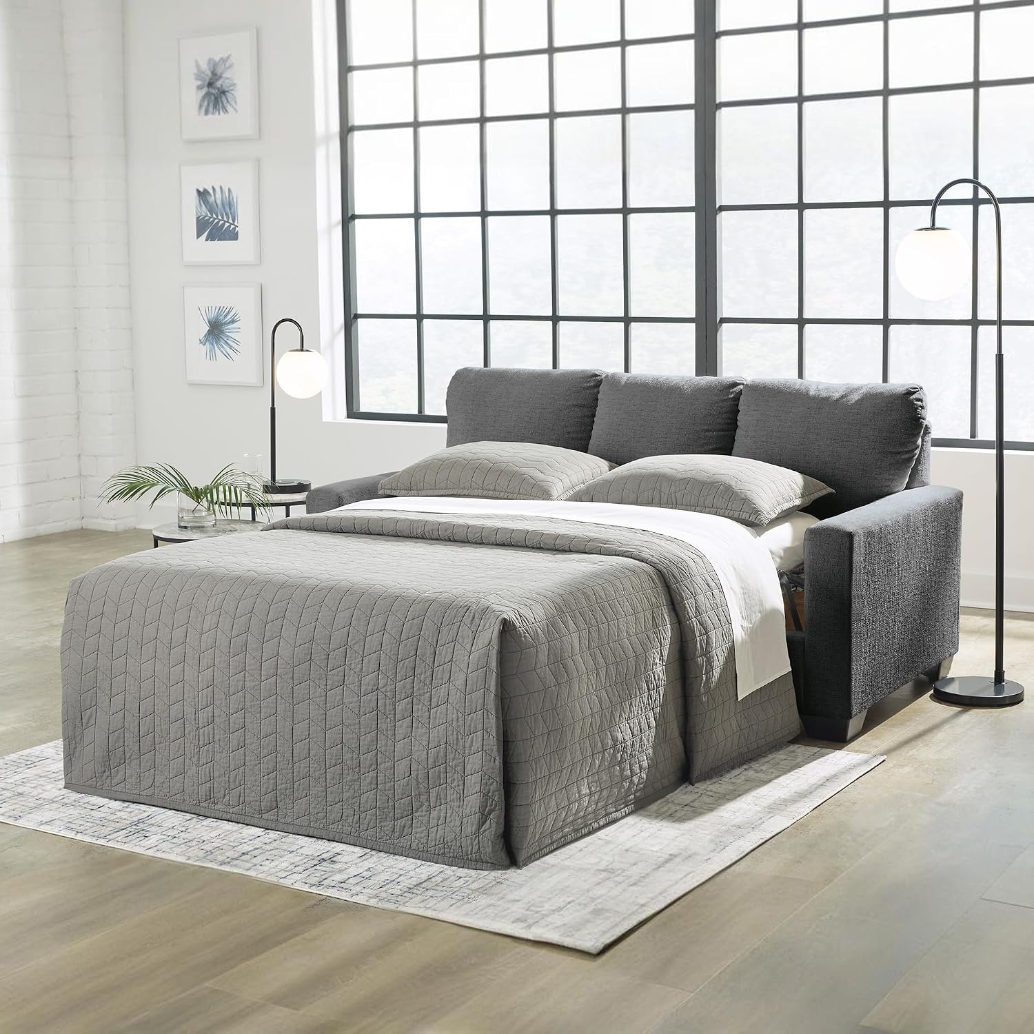 Signature Design by Ashley Rannis Casual 2-in-1 Sofa Sleeper with Folding Gel Memory Foam Mattress, Full, Gray