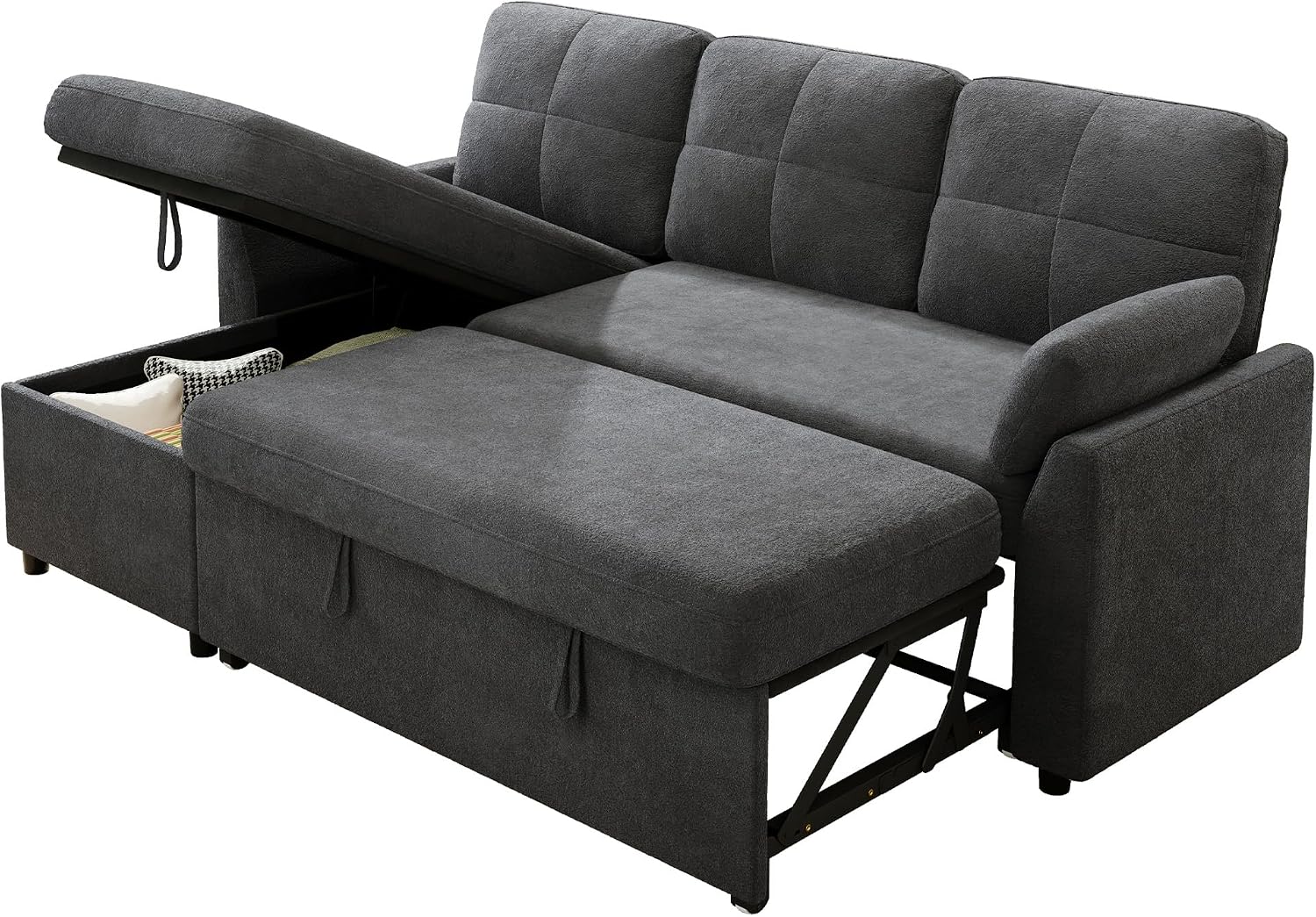 AMEILIFE Sofa Bed, Sleeper Sofa with Storage Chaise, Convertible Sofa Bed with Pull Out Couch, l Shaped Couch for Living Room-Gray Linen