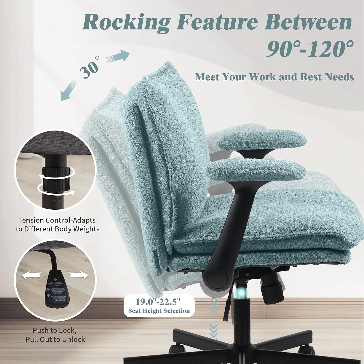 Kassipo Criss Cross Legged Office Chair with Wheels and Flip-Up Arms, Upholstered Criss Cross Desk Chair, Wide Seat Chairs for Home Office, Vanity, Apartment, Light Green