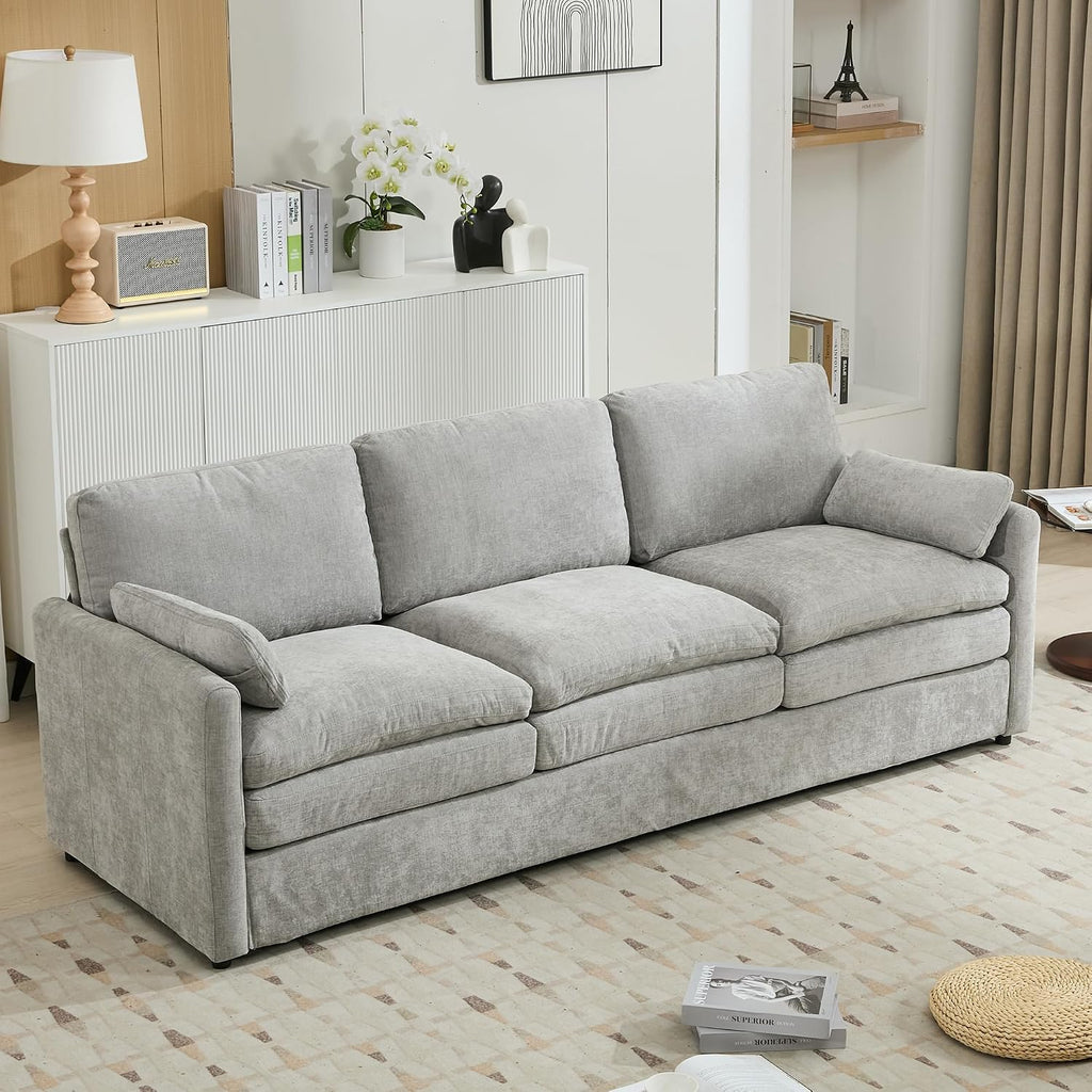 Harper & Bright Designs Chenille Fabric Upholstered Sofa, Oversized Comfy Cloud 3-Seater Sofa Couch, Double Plush Cushion for Living Room