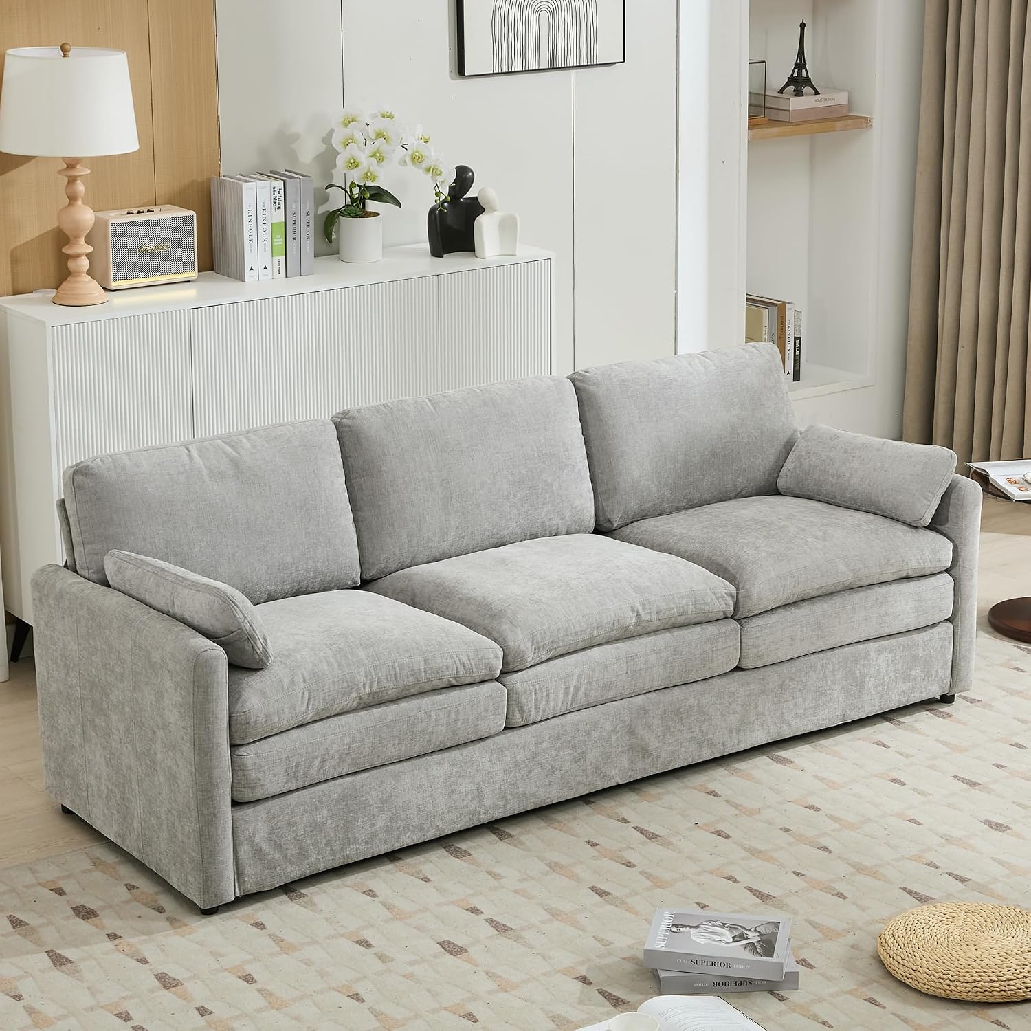 Harper & Bright Designs Chenille Fabric Upholstered Sofa, Oversized Comfy Cloud 3-Seater Sofa Couch, Double Plush Cushion for Living Room