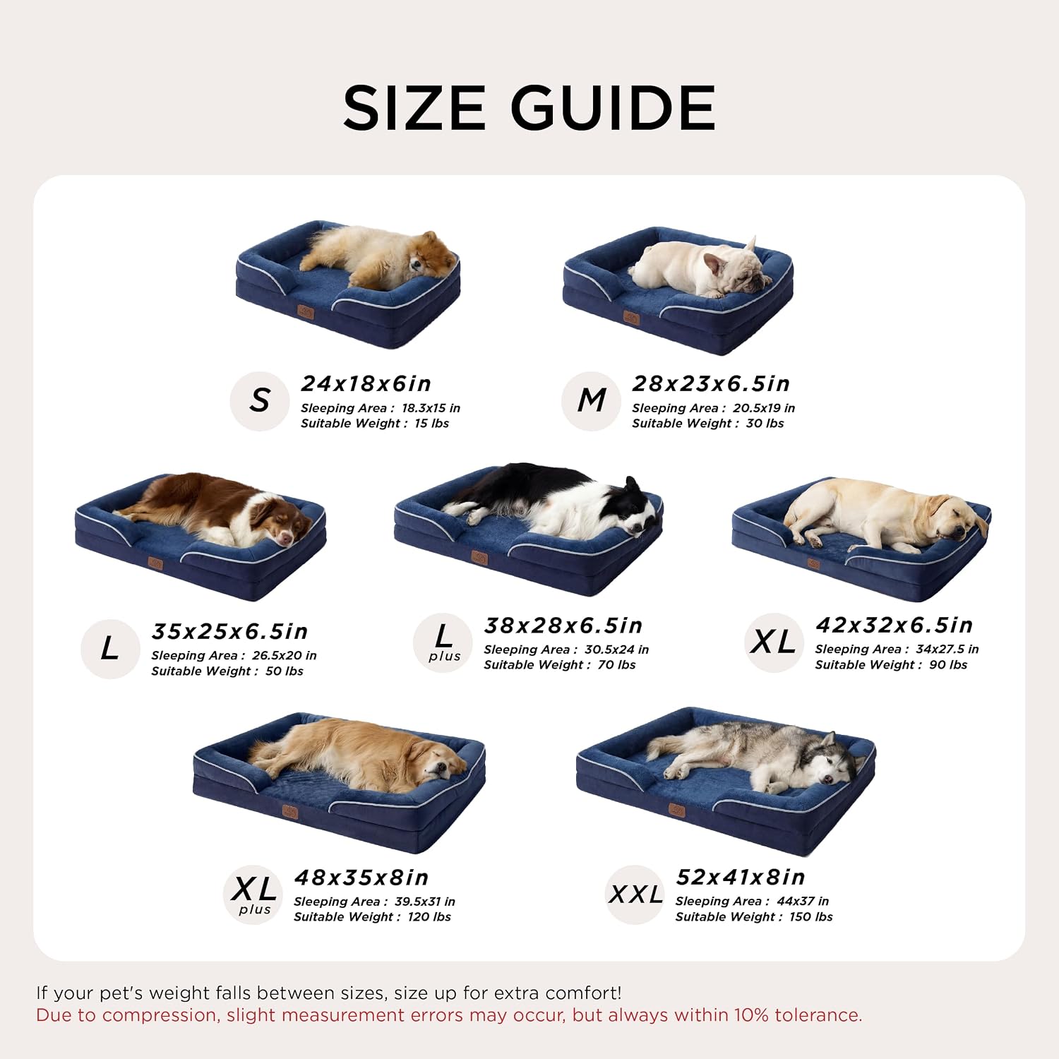Bedsure XL Plus Orthopedic Dog Bed for Extra Large Dogs - Washable XLarge Dog Cat Bed Waterproof, Comfort Dogs Couch Sofa with Washable Removable Cover, Pet Bed with Nonskid Bottom, Blue Navy, 48'