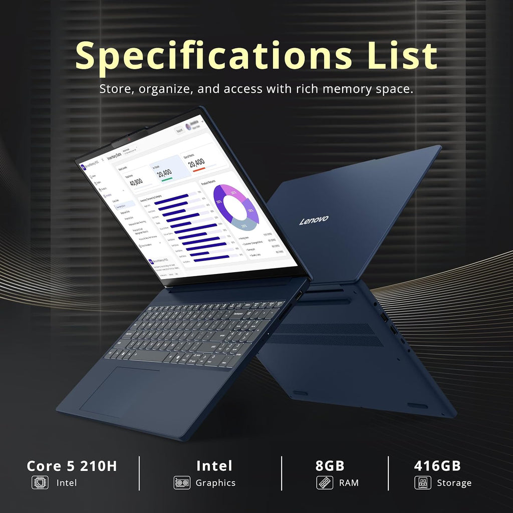 Lenovo IdeaPad Slim 3i 15.3' WUXGA Touchscreen Laptop, Intel Core 5 210H, 8GB DDR5, 416GB Storage(256GB SSD+160GB Docking Station Set), Intel Graphics, Backlit Keyboard, Number Pad, Windows 11, Blue