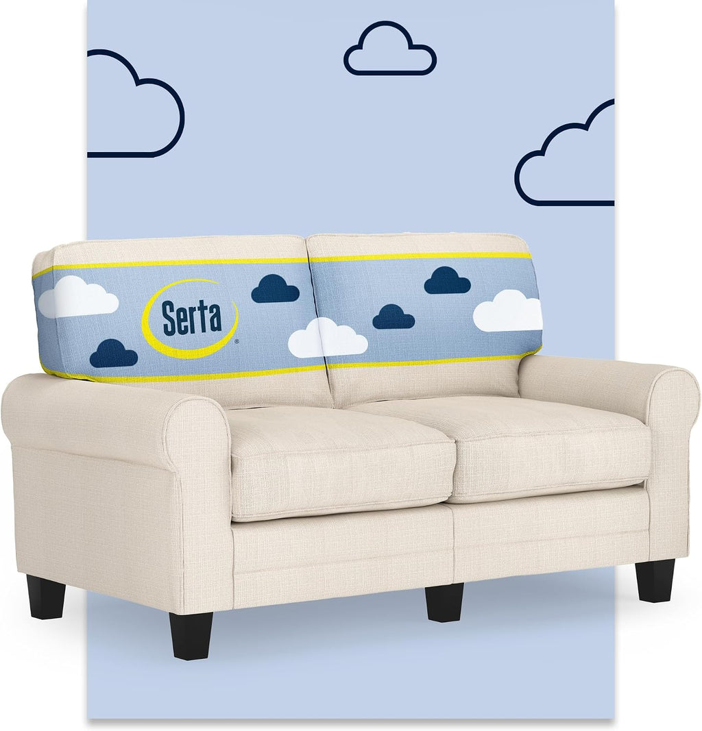 Serta Copenhagen Small Loveseat Sofa, 61 Inch Couch with Rolled Arms, Pocket Coil Seat Cushions, Removable Covers, Easy Care Polyester Upholstery for Living Room, Bedroom or Office, Buckwheat Beige