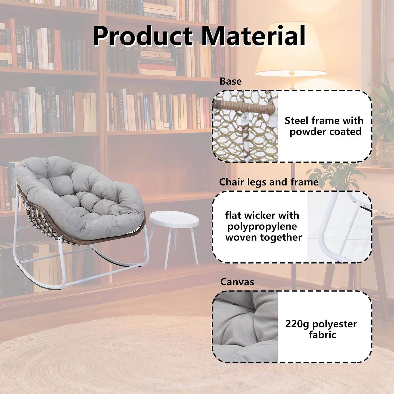 Modern Rocking Chair with Side Table Set, 2-Piece Patio with Soft Cushion & Side Table, 330 LBS Capacity, All-Weather Balcony Furniture
