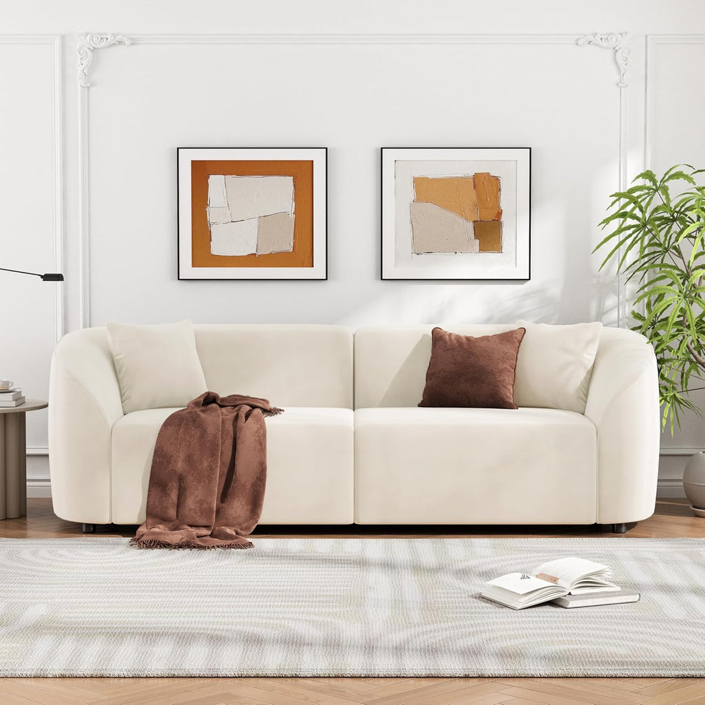 Christopher Knight Home 87.50' Velvet Curved Oversized 2 Seater Sofa, Upholstered Couch Chair, Soft Seating Lounge Sofa, Cozy Loveseat with Armrest, Reading Loveseat for Living Room, Home Rest, Cream