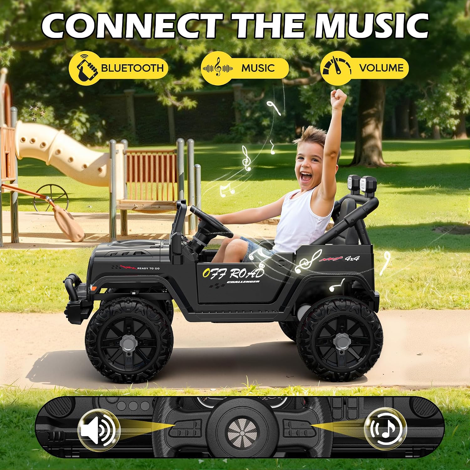 ARBELI 12V Ride On Truck Car with Remote Control, Kids Electric Vehicles with Bluetooth Music, Horn, 3 Speeds, 4 LED Lights, Soft Start, Ride on Toys for Toddler Boys & Girls (Black)