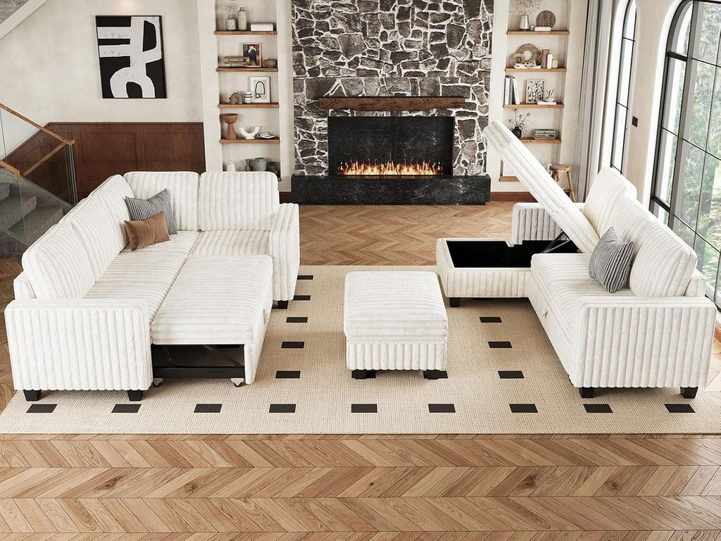 Belffin Corduroy Fabric Loveseat Module for Modular Sectional Couch for Living Room 2 Seater Modular with Storage Beige Couch