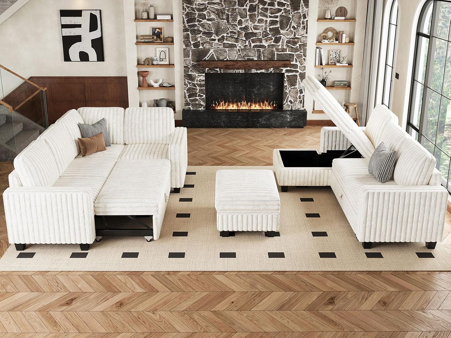 Belffin Corduroy Fabric Loveseat Module for Modular Sectional Couch for Living Room 2 Seater Modular with Storage Beige Couch