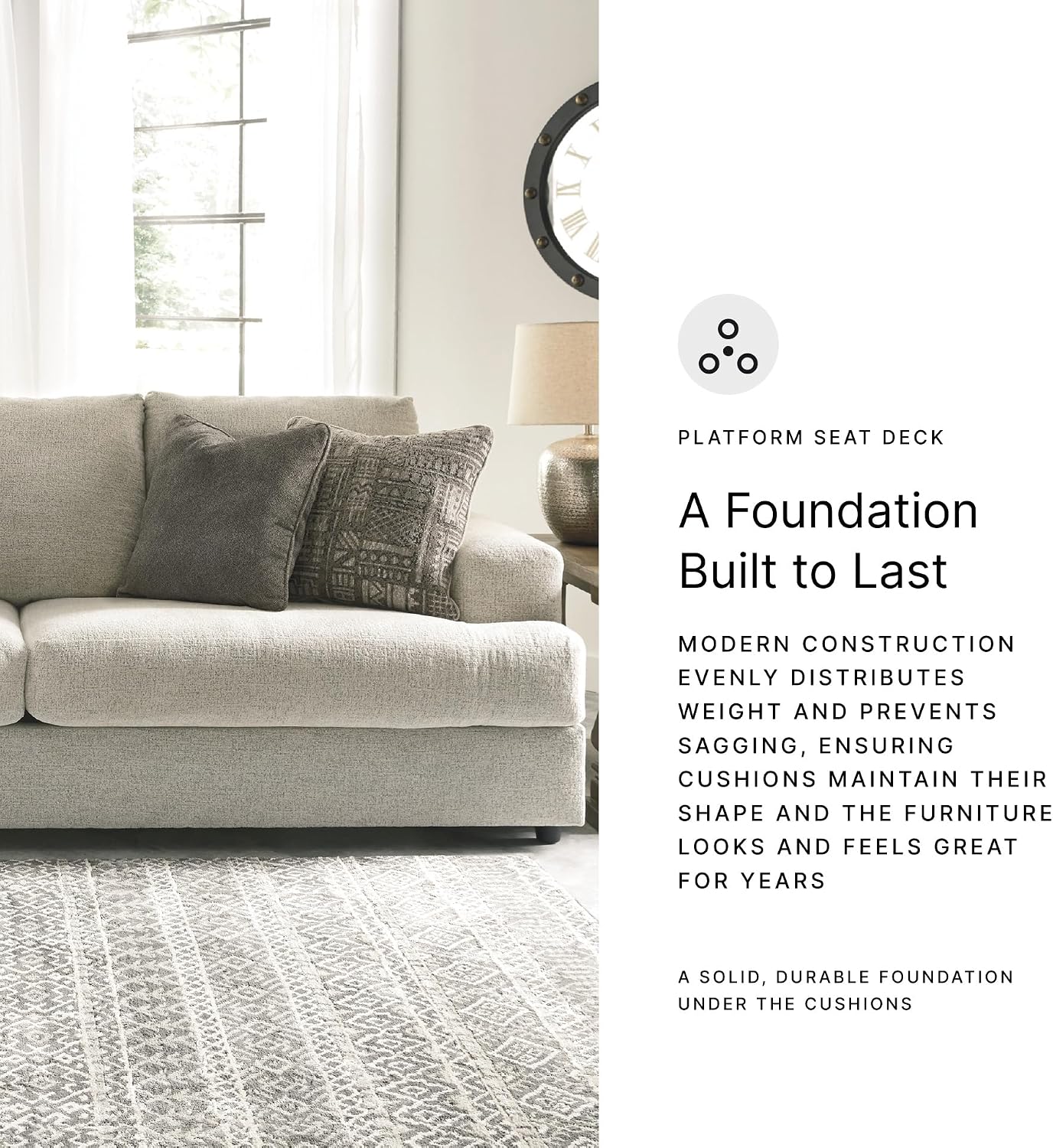 Signature Design by Ashley Soletren Contemporary Chenille Sofa with 4 Accent Pillows, Off-White