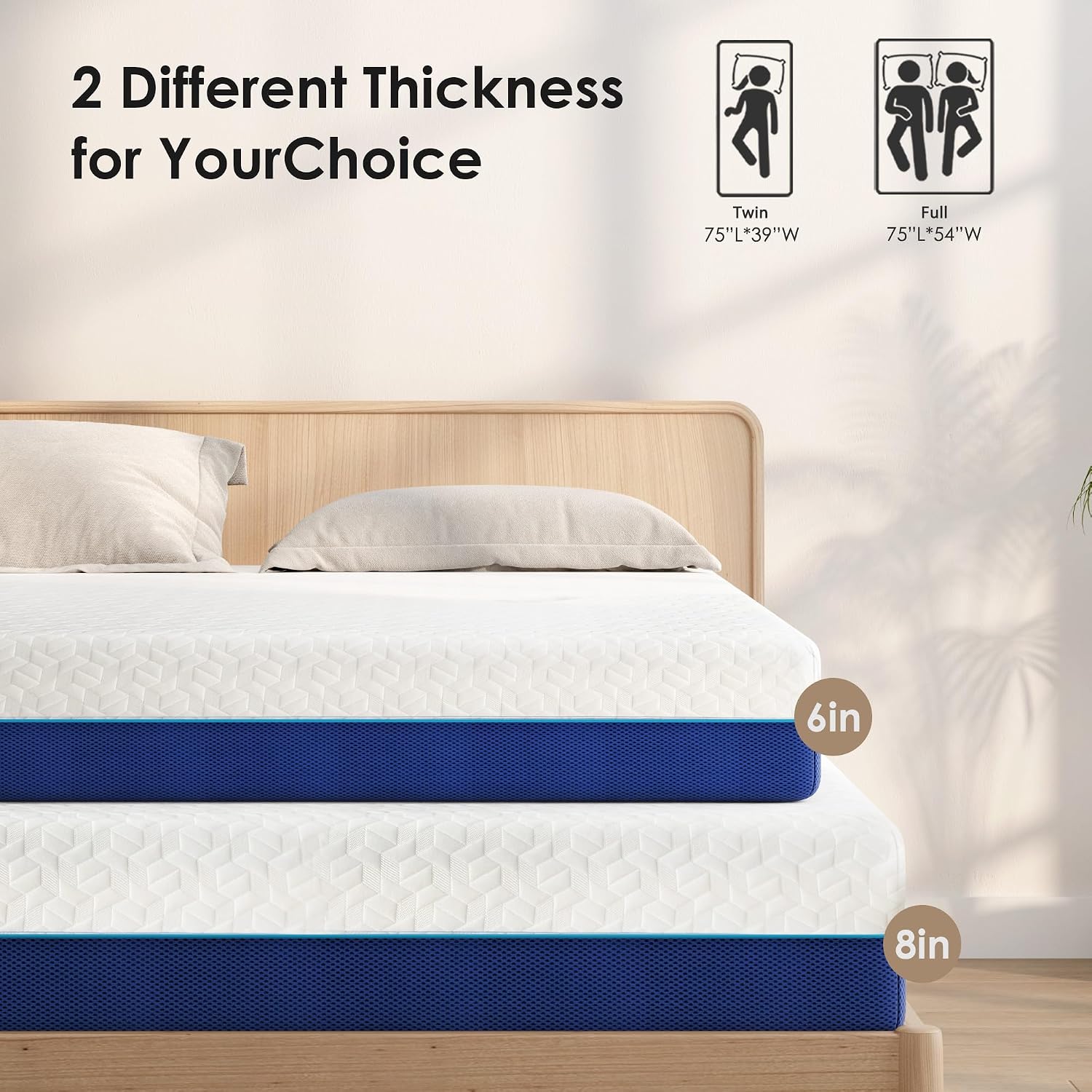 6 Inch Mattress Full Size, Gel Memory Foam Mattress for Dorms, Daybeds, Living Room, Guest Rooms, Removable Cover, Medium Firm for Pressure Relief