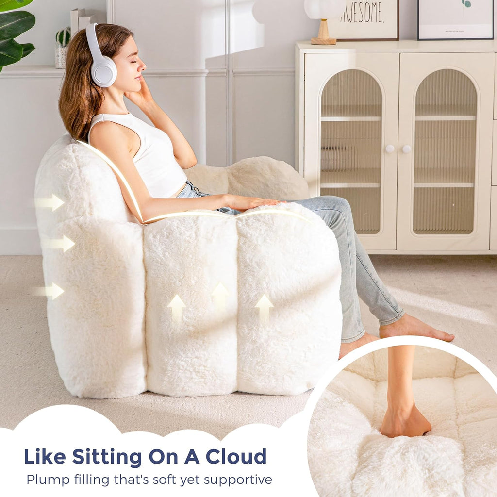 MAXYOYO Bean Bag Chair, Cloud Shaped Bean Bag Sofa for Adults, Soft Stuffed Lazy Floor Sofa with Supportive Filling, Comfy Single Couch for Living Room, Bedroom, Apartment, Beige